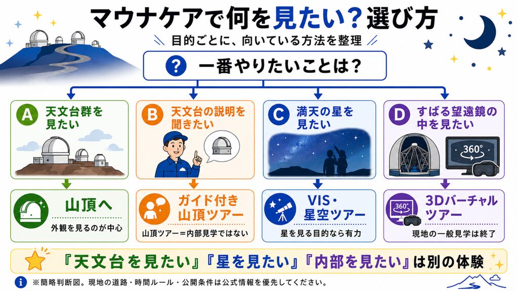 マウナケアで天文台・星空・すばる望遠鏡内部を見る方法の選び方